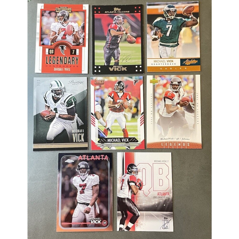 Michael Vick Card Lot (8) Atlanta Falcons Eagles Jets Upper Deck Topps Score +